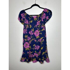 Express Women’s Off The Should Blue Pink Floral Dress Size Small